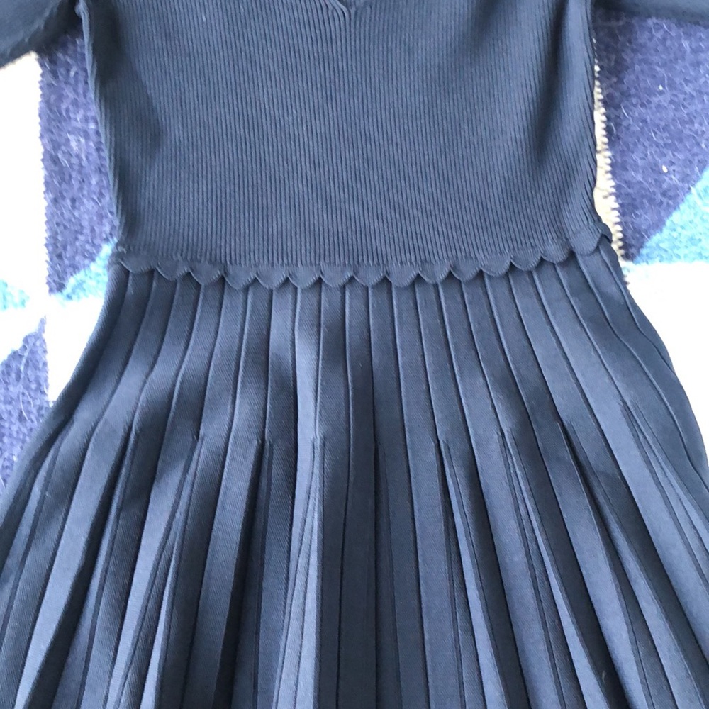 Sandro Navy Pleated Midi Dress - Picture 4 of 9